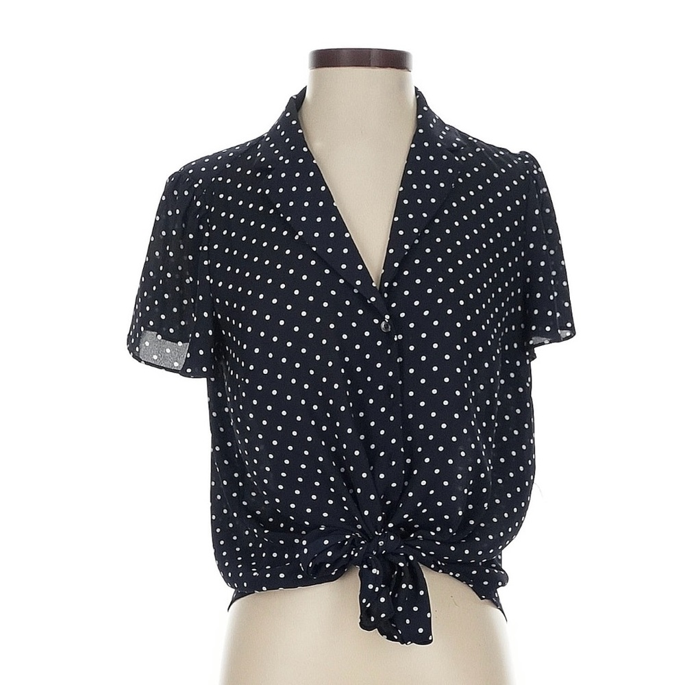 Ann Taylor Navy Blouse with White Dots